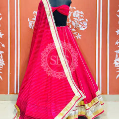 LEHERIYA GOLDEN SILVER WORK BIG FLARED LEHENGA Pink / Free Size