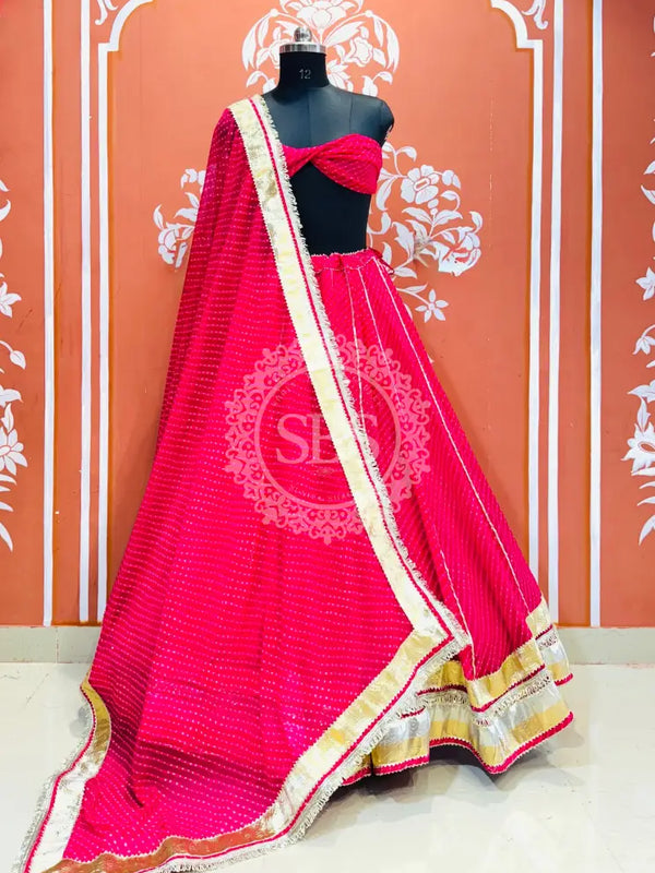 LEHERIYA GOLDEN SILVER WORK BIG FLARED LEHENGA Pink / Free Size
