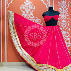 LEHERIYA GOLDEN SILVER WORK BIG FLARED LEHENGA Pink / Free Size