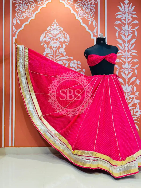 LEHERIYA GOLDEN SILVER WORK BIG FLARED LEHENGA Pink / Free Size