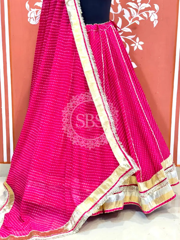 LEHERIYA GOLDEN SILVER WORK BIG FLARED LEHENGA Pink / Free Size