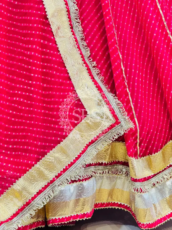LEHERIYA GOLDEN SILVER WORK BIG FLARED LEHENGA Pink / Free Size