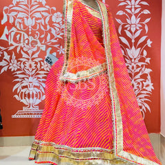 LEHERIYA GOLDEN SILVER WORK BIG FLARED LEHENGA Pink / Free Size