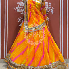 LEHERIYA GOLDEN SILVER WORK BIG FLARED LEHENGA Yellow / Free Size