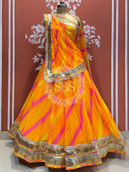 LEHERIYA GOLDEN SILVER WORK BIG FLARED LEHENGA Yellow / Free Size