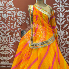 LEHERIYA GOLDEN SILVER WORK BIG FLARED LEHENGA Yellow / Free Size