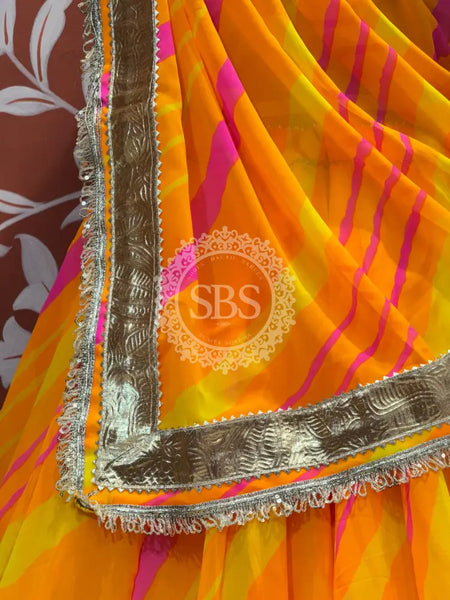 LEHERIYA GOLDEN SILVER WORK BIG FLARED LEHENGA Yellow / Free Size