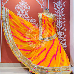 LEHERIYA GOLDEN SILVER WORK BIG FLARED LEHENGA Yellow / Free Size