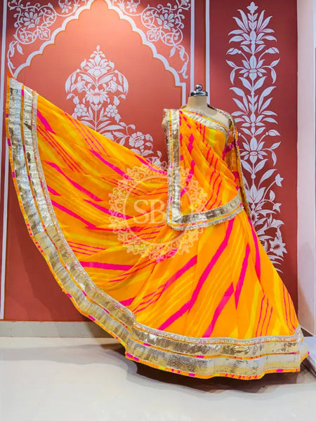LEHERIYA GOLDEN SILVER WORK BIG FLARED LEHENGA Yellow / Free Size