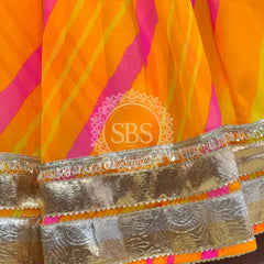 LEHERIYA GOLDEN SILVER WORK BIG FLARED LEHENGA Yellow / Free Size