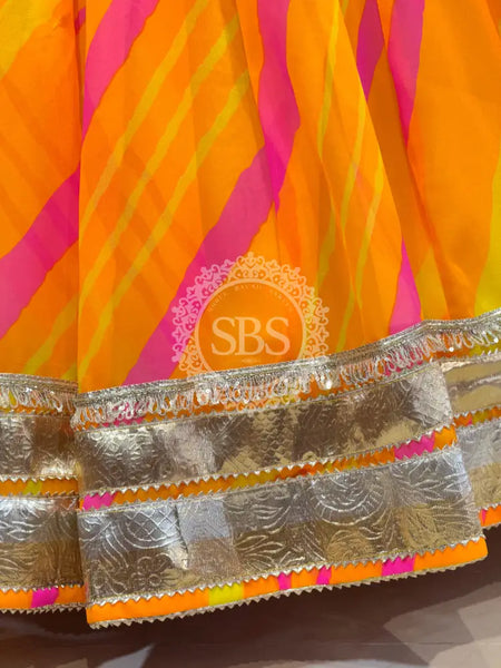 LEHERIYA GOLDEN SILVER WORK BIG FLARED LEHENGA Yellow / Free Size