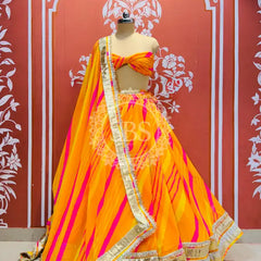 LEHERIYA GOLDEN SILVER WORK BIG FLARED LEHENGA Yellow / Free Size