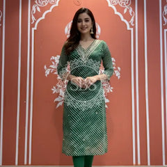 Leheriya Handwork Kurti 38 (L) / Green