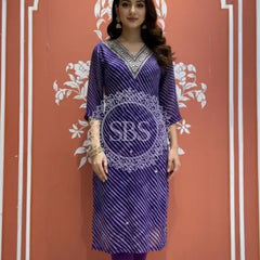 Leheriya Handwork Kurti 38 (L) / Purple