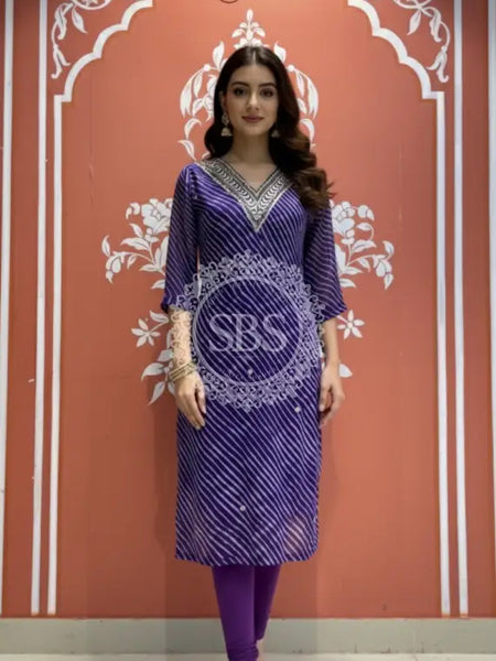 Leheriya Handwork Kurti 38 (L) / Purple