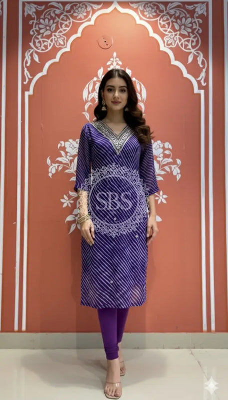 Leheriya Handwork Kurti 38 (L) / Purple