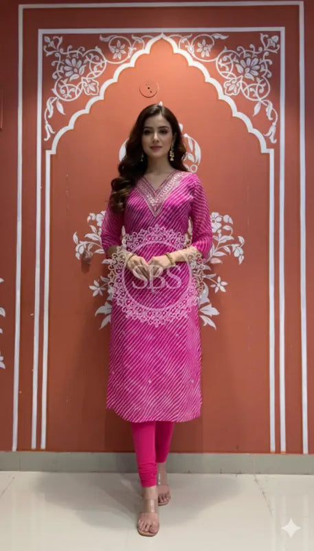 Leheriya Handwork Kurti 38 (L) / Rani