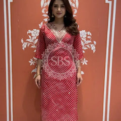 Leheriya Handwork Kurti 38 (L) / Red