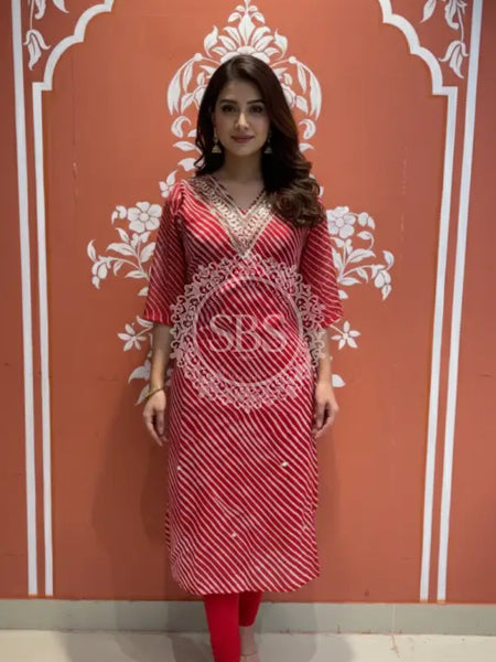 Leheriya Handwork Kurti 38 (L) / Red