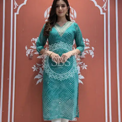 Leheriya Handwork Kurti 38 (L) / Sea Green