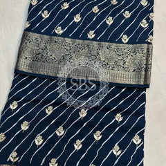 LEHERIYA MOONGA SILK SAREE Blue / Free Size