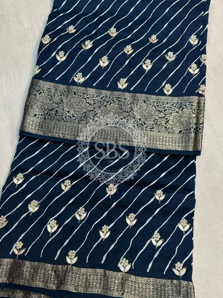 LEHERIYA MOONGA SILK SAREE Blue / Free Size