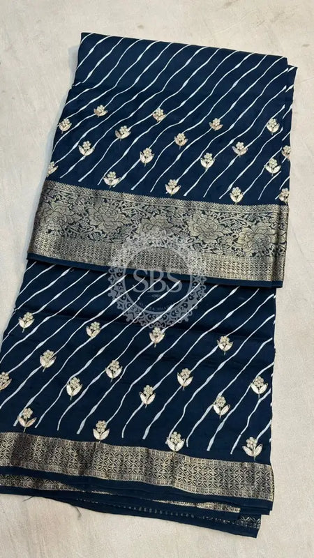 LEHERIYA MOONGA SILK SAREE Blue / Free Size