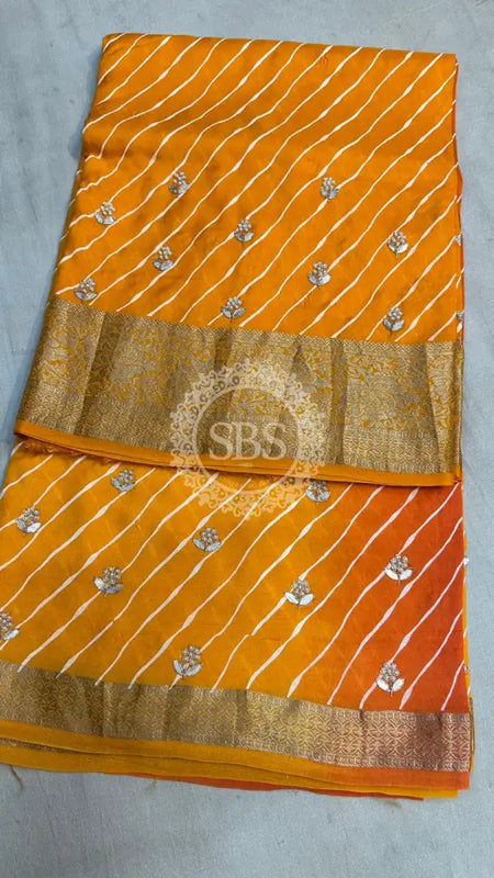 LEHERIYA MOONGA SILK SAREE Orange / Free Size