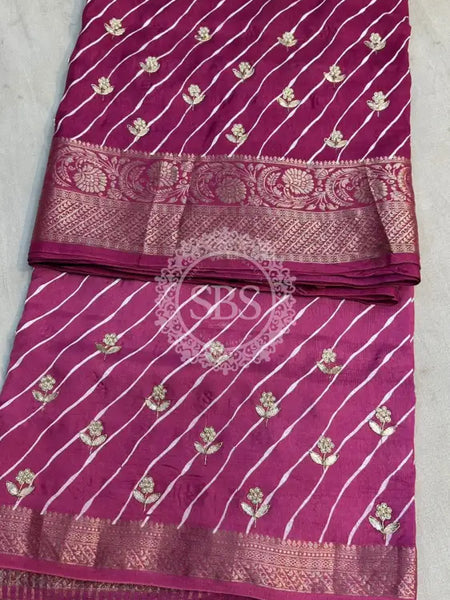 LEHERIYA MOONGA SILK SAREE Rani / Free Size