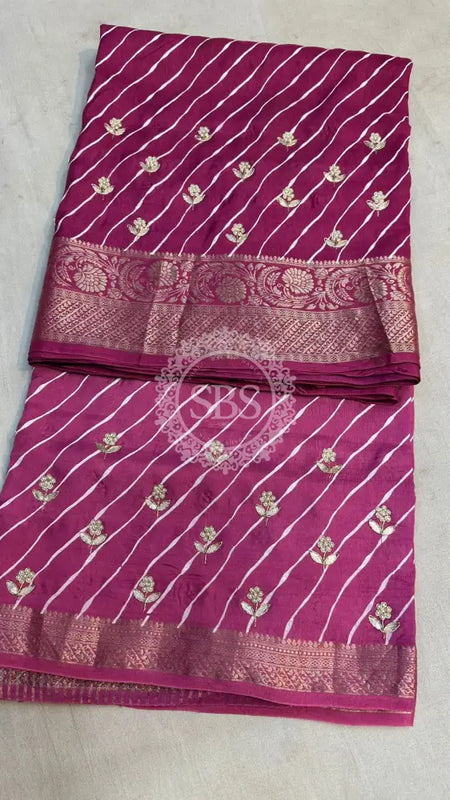 LEHERIYA MOONGA SILK SAREE Rani / Free Size