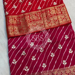 LEHERIYA MOONGA SILK SAREE Red / Free Size