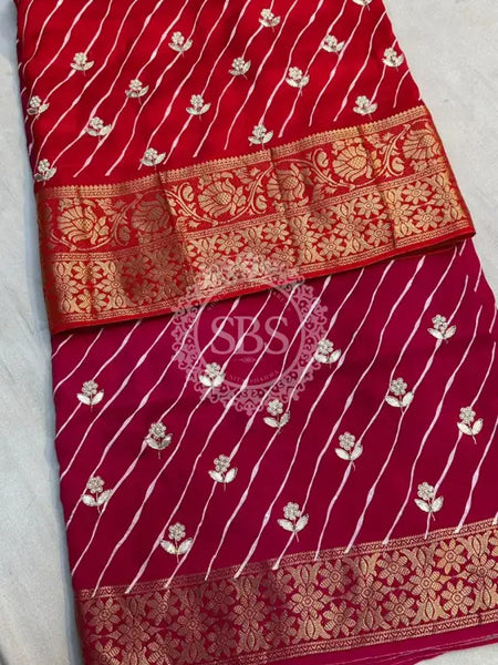 LEHERIYA MOONGA SILK SAREE Red / Free Size