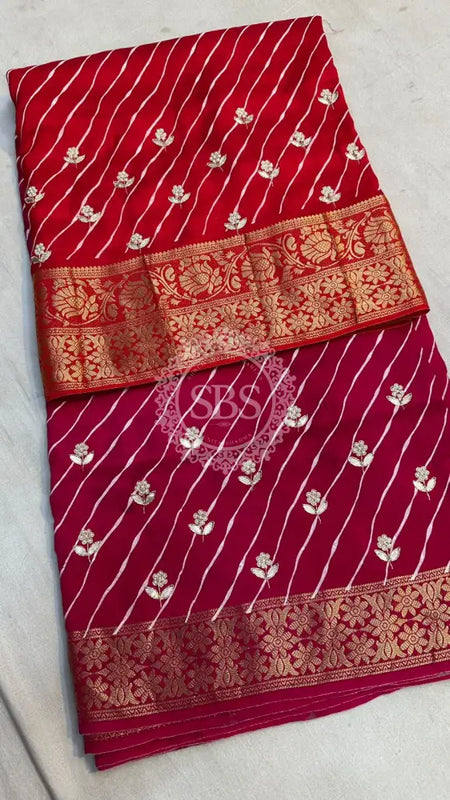 LEHERIYA MOONGA SILK SAREE Red / Free Size