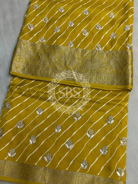 LEHERIYA MOONGA SILK SAREE Yellow / Free Size