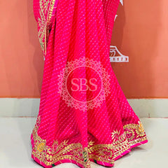 LEHERIYA MOTHRA GOTA PATTI HANDWORK SAREE Pink / Free Size