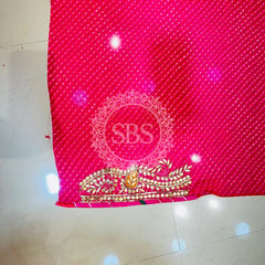 LEHERIYA MOTHRA GOTA PATTI HANDWORK SAREE Pink / Free Size