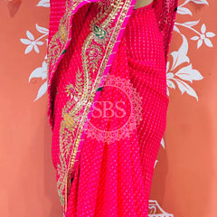 LEHERIYA MOTHRA GOTA PATTI HANDWORK SAREE Pink / Free Size