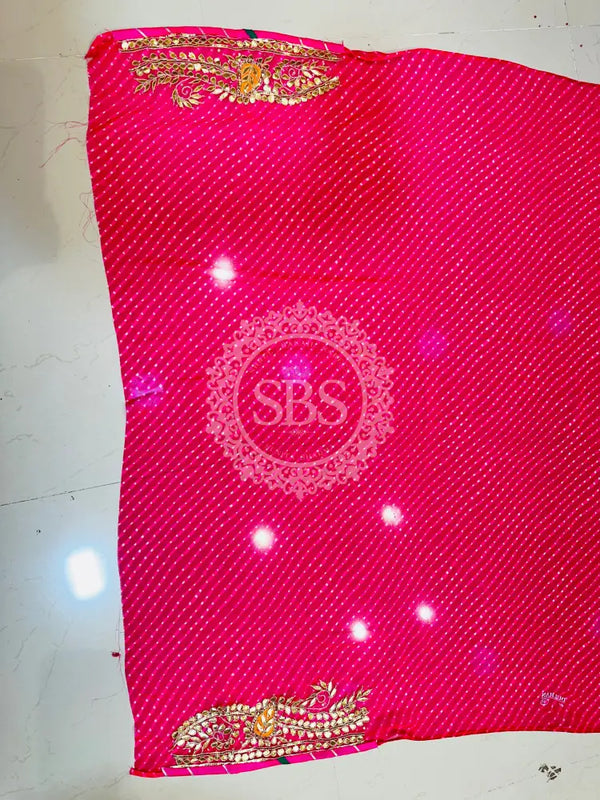 LEHERIYA MOTHRA GOTA PATTI HANDWORK SAREE Pink / Free Size