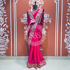 LEHERIYA MOTHRA GOTA PATTI HANDWORK SAREE Pink / Free Size