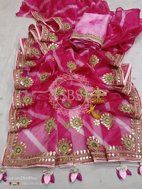LEHERIYA ORGANZA HANDWORK GOTA PATTI SAREE
