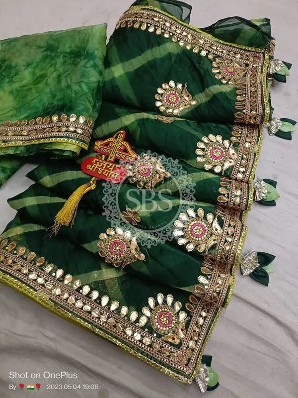 LEHERIYA ORGANZA HANDWORK GOTA PATTI SAREE