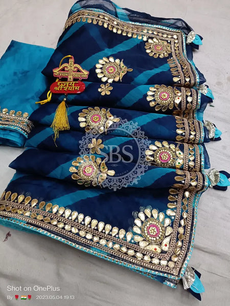 LEHERIYA ORGANZA HANDWORK GOTA PATTI SAREE