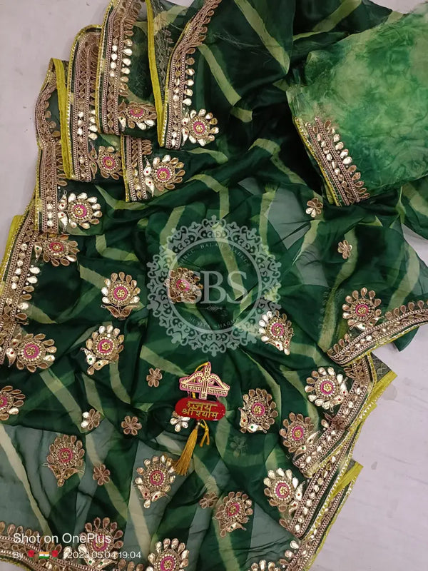 LEHERIYA ORGANZA HANDWORK GOTA PATTI SAREE