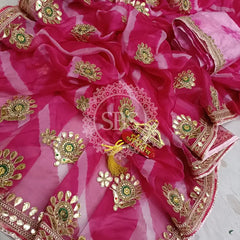 LEHERIYA ORGANZA HANDWORK GOTA PATTI SAREE