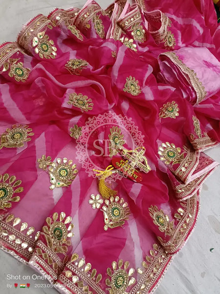 LEHERIYA ORGANZA HANDWORK GOTA PATTI SAREE