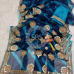 LEHERIYA ORGANZA HANDWORK GOTA PATTI SAREE Blue / Free Size