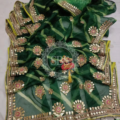 LEHERIYA ORGANZA HANDWORK GOTA PATTI SAREE Green / Free Size