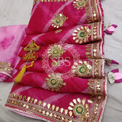 LEHERIYA ORGANZA HANDWORK GOTA PATTI SAREE Pink / Free Size