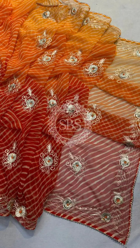 LEHERIYA VINTAGE BOOTE SAREE Orange / Free Size