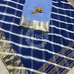 LEHERIYA ZARI WORK SAREE Blue / Free Size